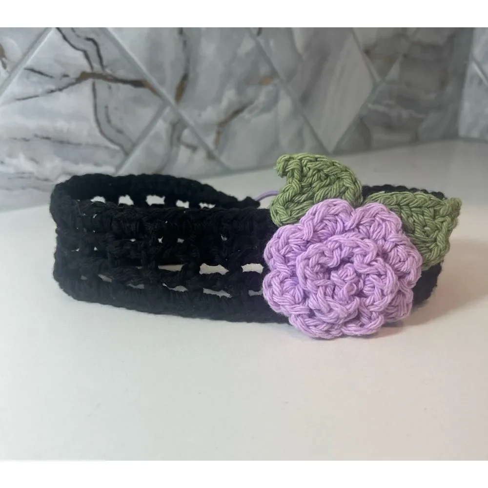 Handmade Baby Headband Purple‎ Flower Button Closure